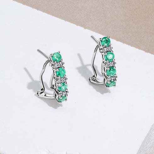 Emerald 1.10CT And Diamond 9K White Gold Earrings